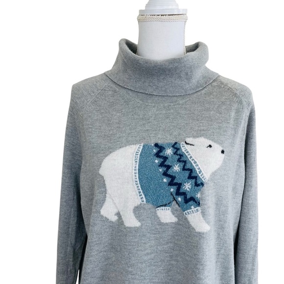 J. Jill Polar Bear Cowl Neck Sweater Gray Size Medium - Picture 8 of 15